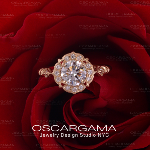 diamond engagememt ring yellow gold in a rose