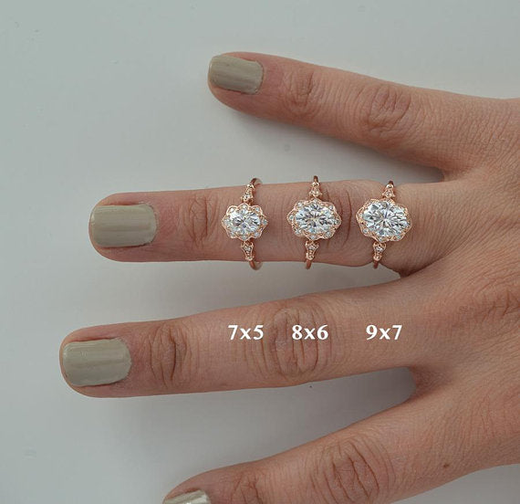 oval halo engagement ring 3 sizes