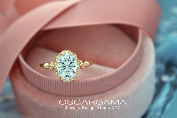 Daisy Round Halo Engagement Ring Vintage Inspired style