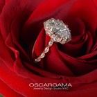 oval halo vintage inspired lab grown diamond engagement ring in a red rose