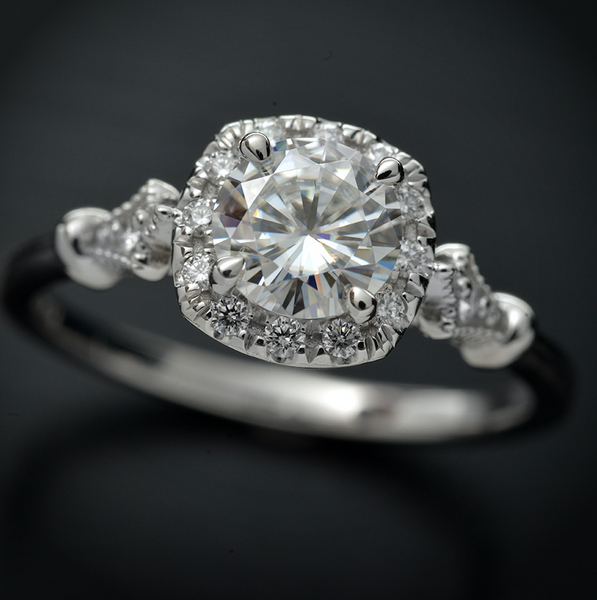 Jazzlyn Cushion Halo engagement ring vintage inspired 14k
