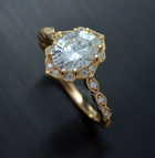 Engagement ring oval halo vintage look yellow gold