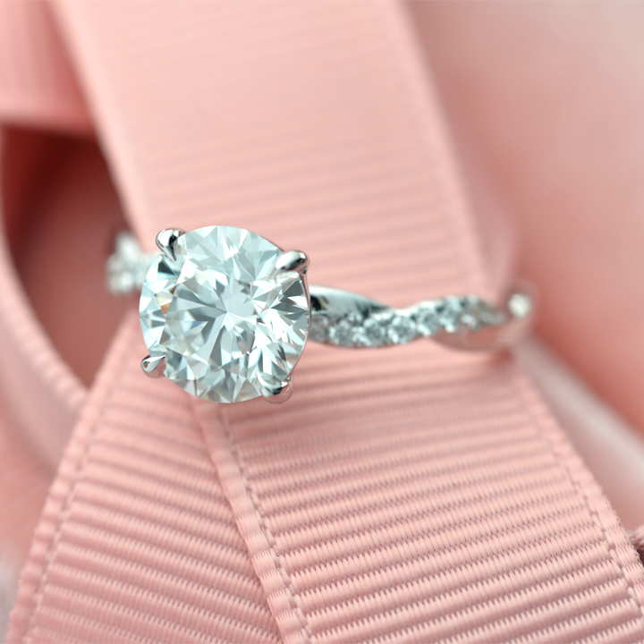 solitaire engagement ring twist band with diamonds