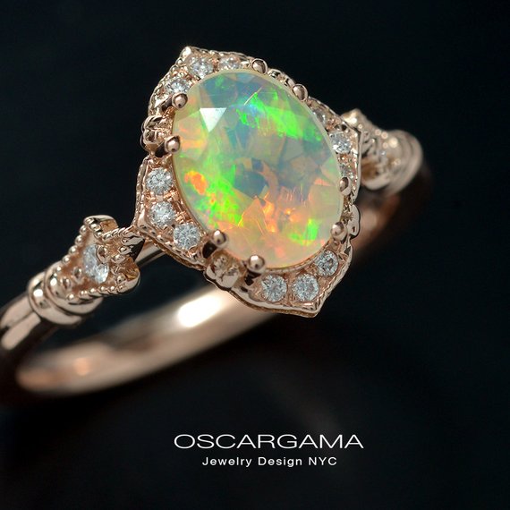 oval opal engagement ring in rose gold