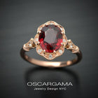 red garnet oval halo rose gold engagement ring vintage look