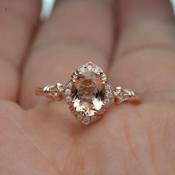 Emerald Cut Morganite Edwardian Engagement Ring in 14 Karat Rose Gold |  Filigree Pink Gold Heirloom — Antique Jewelry Mall