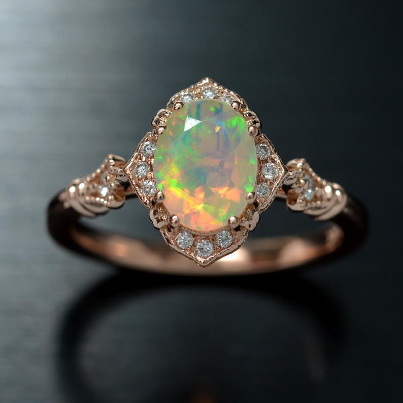 Opal and diamond vintage ring Clearance