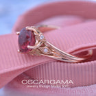 red garnet leaf vine engagement ring in rose gold