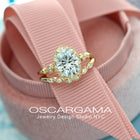 yellow gold oval halo engagement ring vintage in pink box