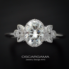 Oval vintage inspired engagement ring with marquises on the sides
